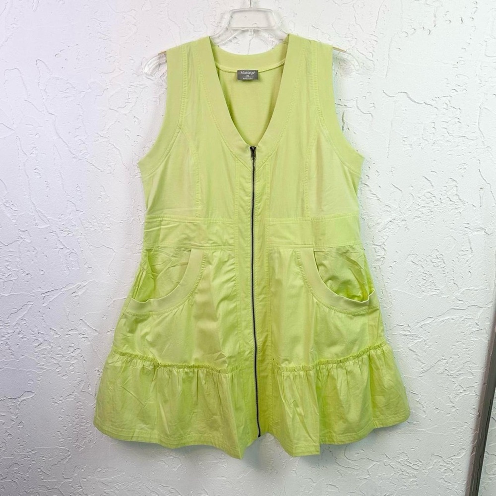 Lime Green Zip Front Sleeveless Mini Dress with Pockets Oversized XL